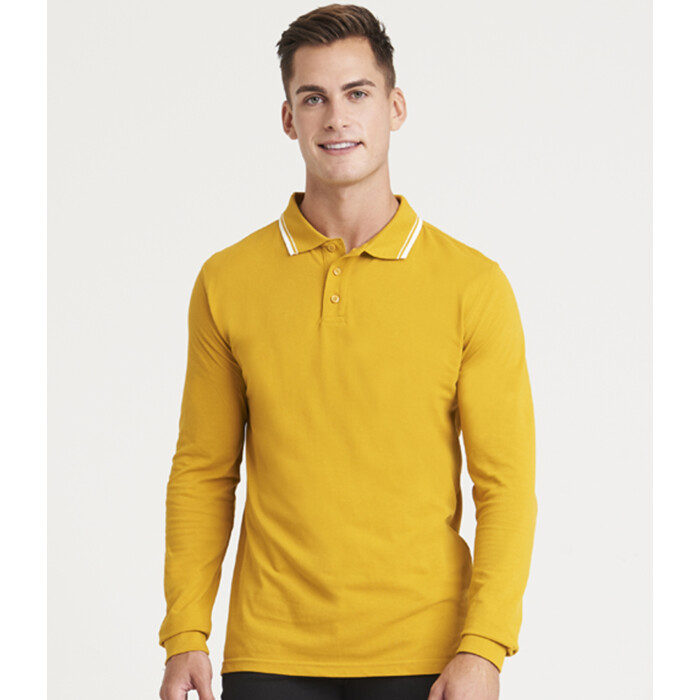 AWDis Long Sleeve Tipped 100 Polo Shirt Thumbnail