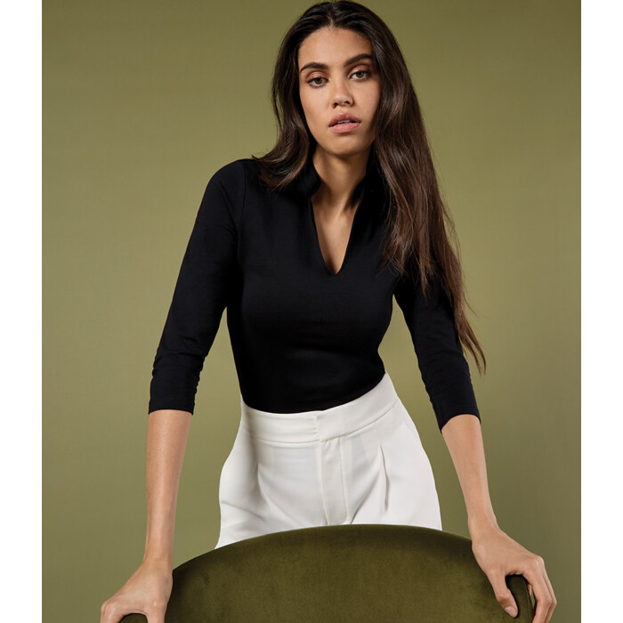 Kustom Kit Ladies 3/4 Sleeve Mandarin Collar Top Thumbnail