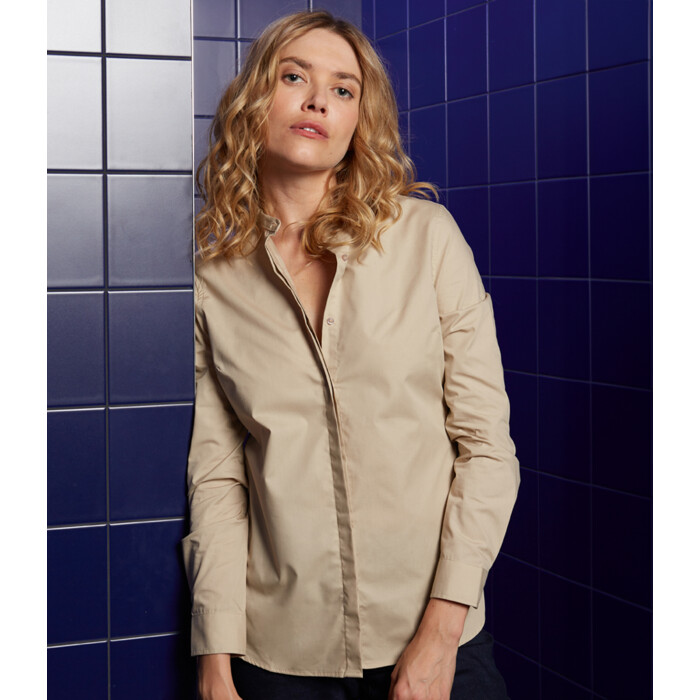 NEOBLU Ladies Bart Mao Collar Long Sleeve Poplin Shirt Thumbnail