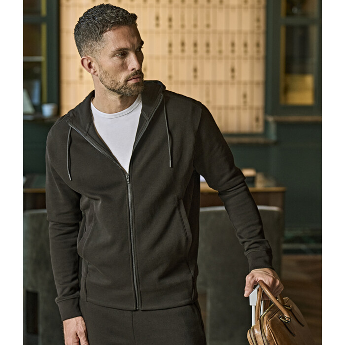 Tee Jays Ribbed Interlock Full Zip Hooded Sweatshirt Thumbnail