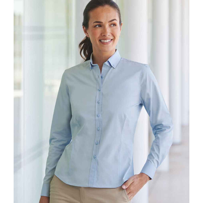 Henbury Ladies Long Sleeved Cotton Feel Coolplus® Shirt Thumbnail