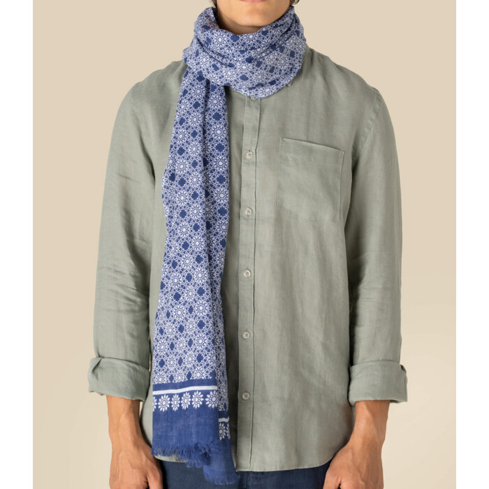 Spasso Blue Floral Mosaic Scarf Thumbnail